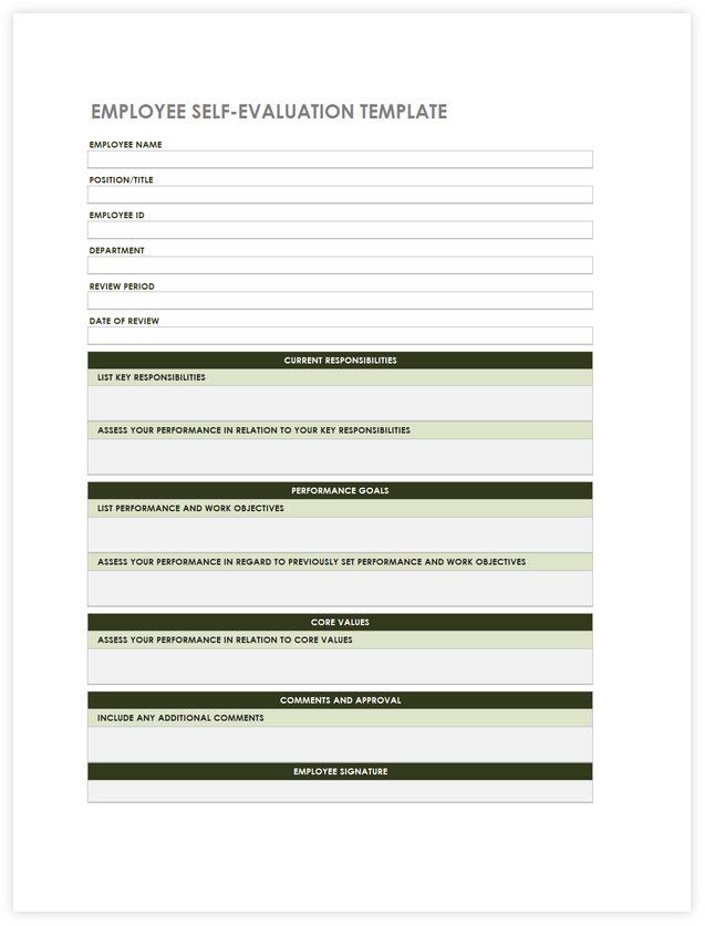 Employee self evaluation excel