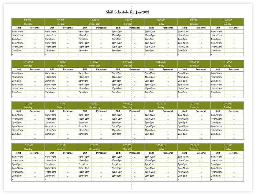 Employee work schedule template monthly 01