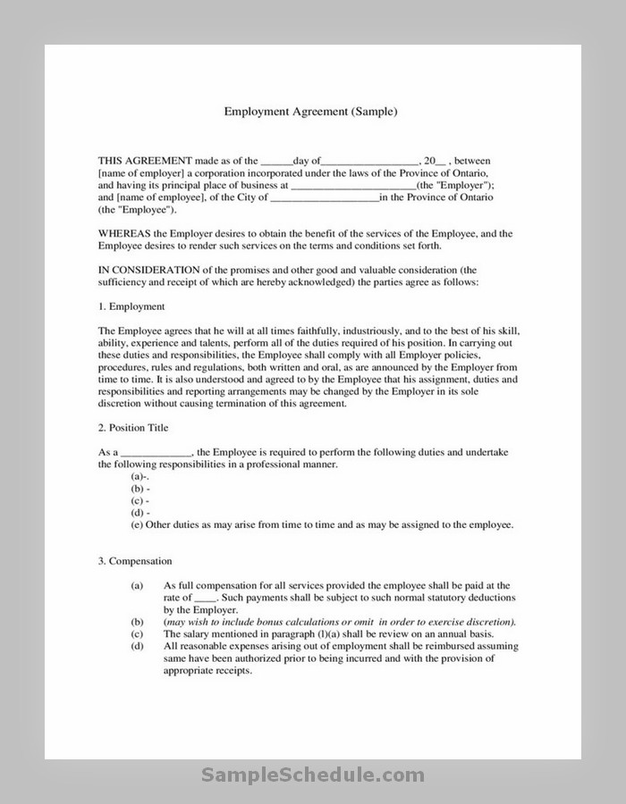 Employment Contract Template Ontario