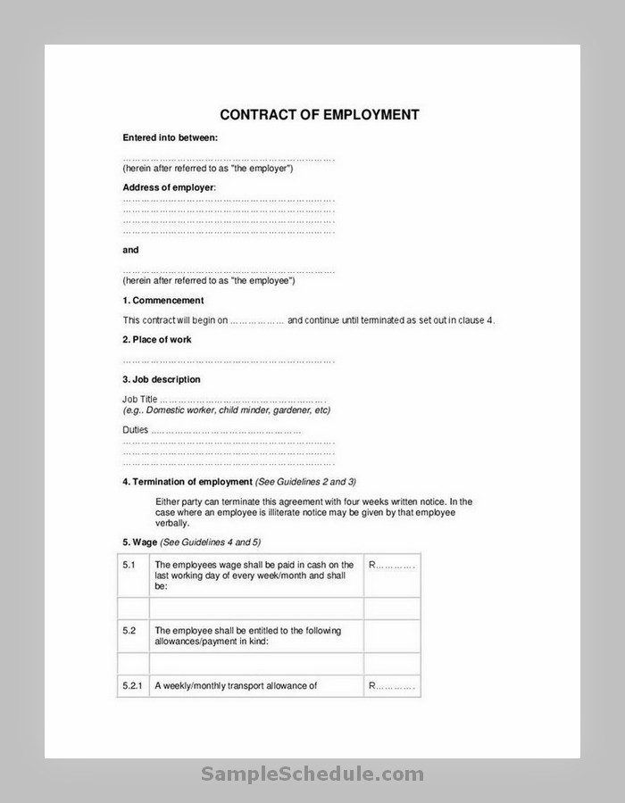 Employment Contract Template South Africa