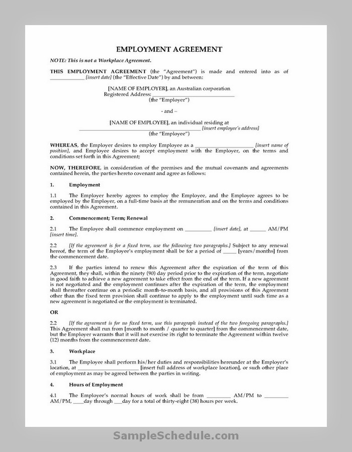 Employment Contract Template South Australia - Template for Employment Contract Free