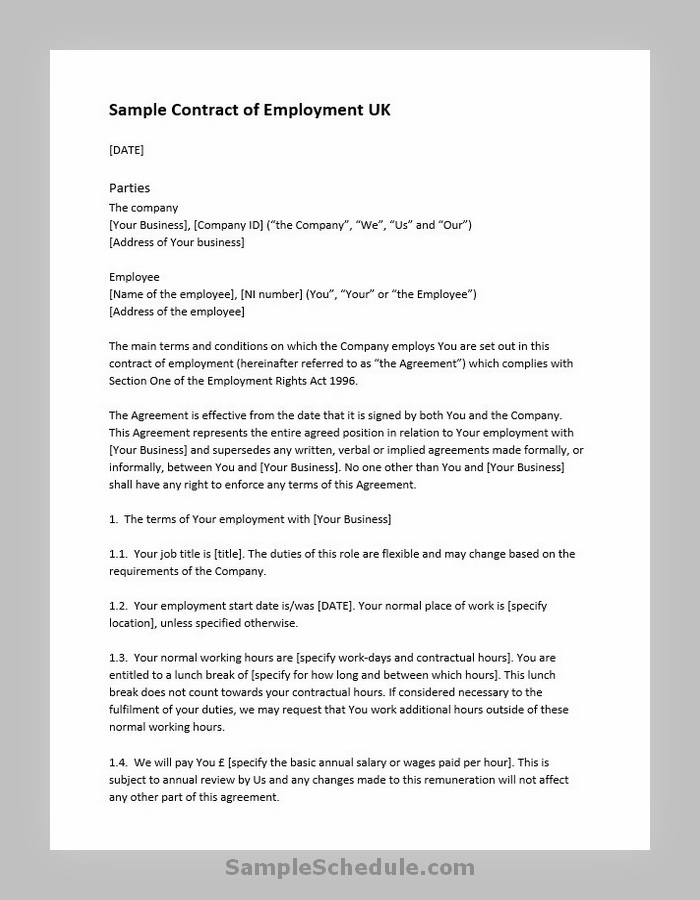 Employment Contract Template UK - Template for Employment Contract Free