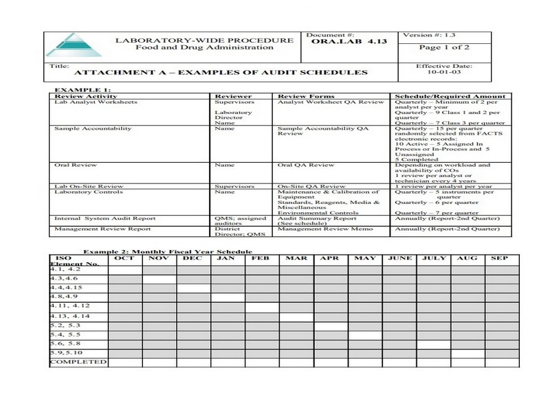 Example Of Audit Schedule Template