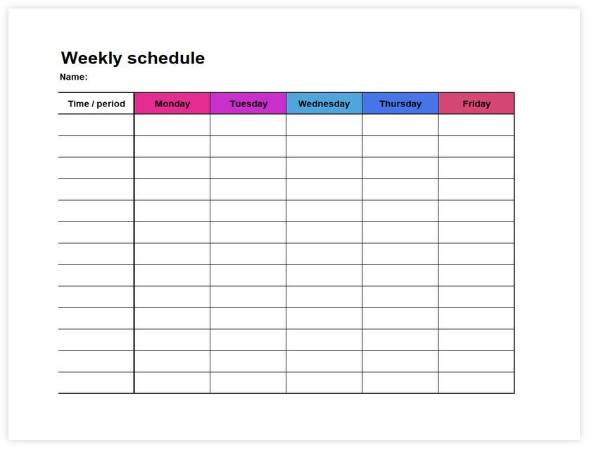 Excel template for weekly schedule 01