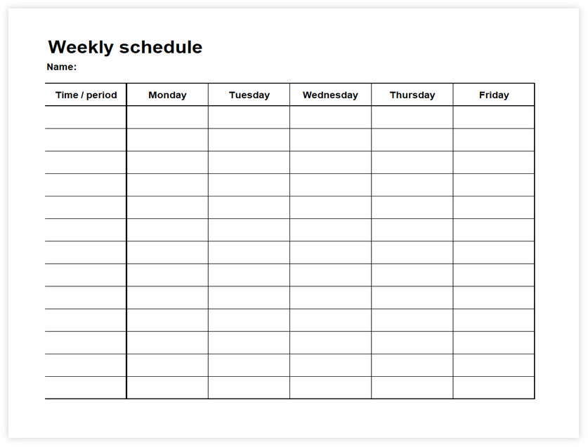 Excel template for weekly schedule 02