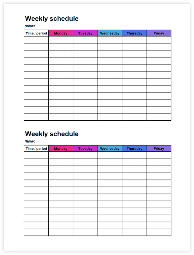 Excel template for weekly schedule 03