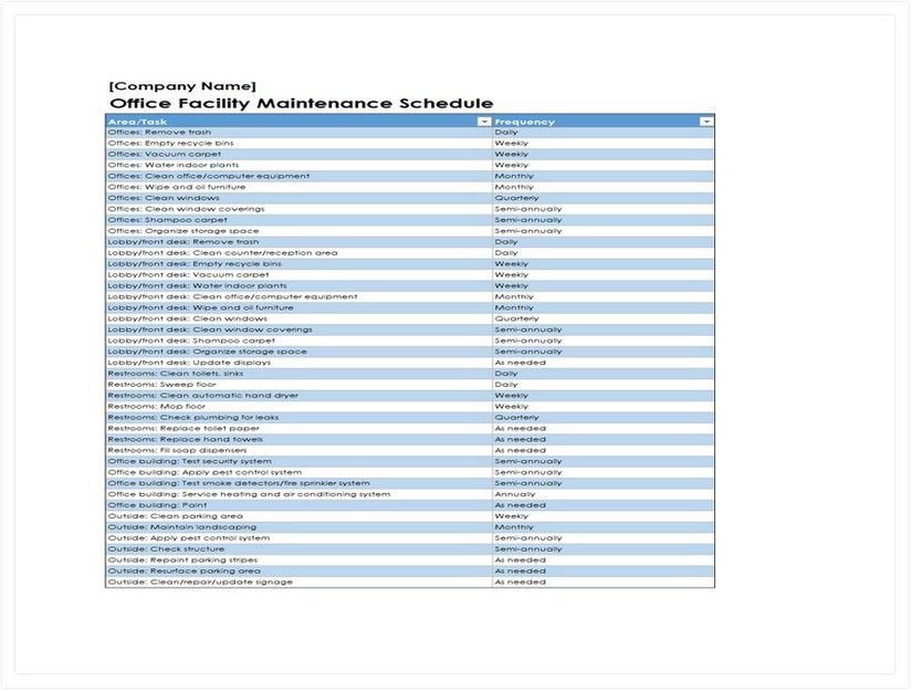 Facility Maintenance Schedule Excel Template 02