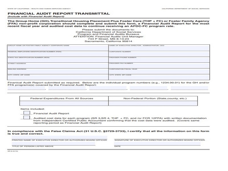 Financial Audit Report Transmittal California