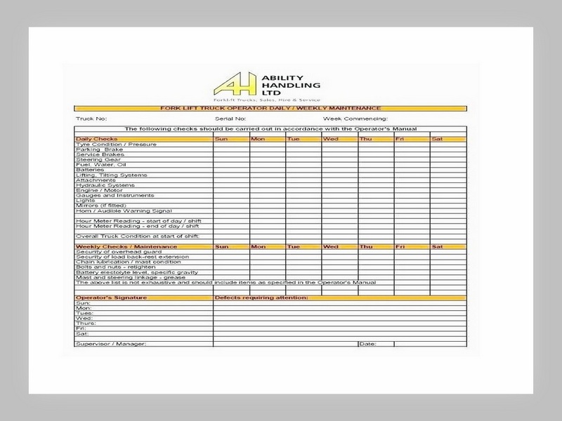 Forklift Maintenance Schedule Template 02