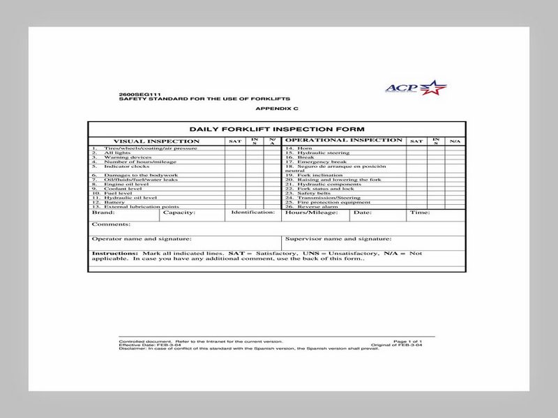 Forklift Maintenance Schedule Template 07