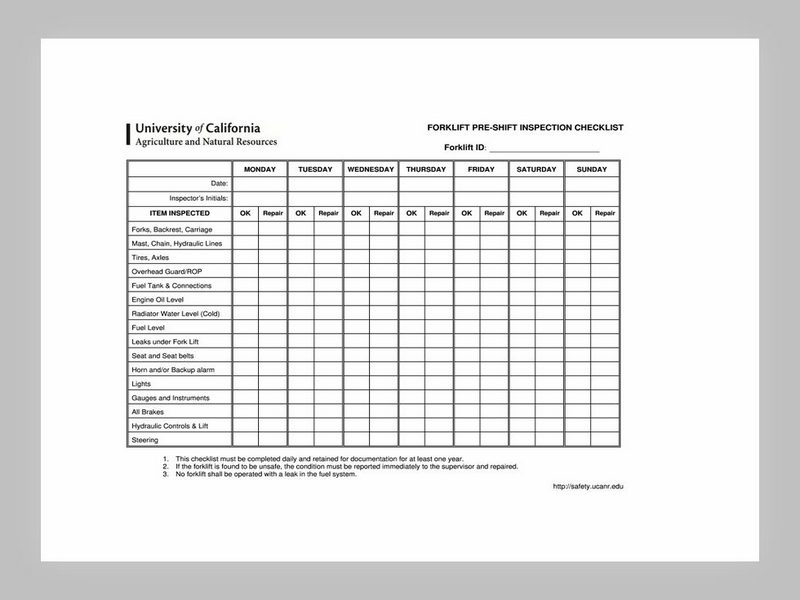 Forklift Maintenance Schedule Template 10