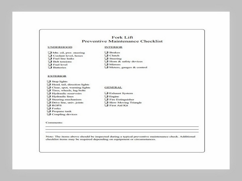 Forklift Maintenance Schedule Template 12