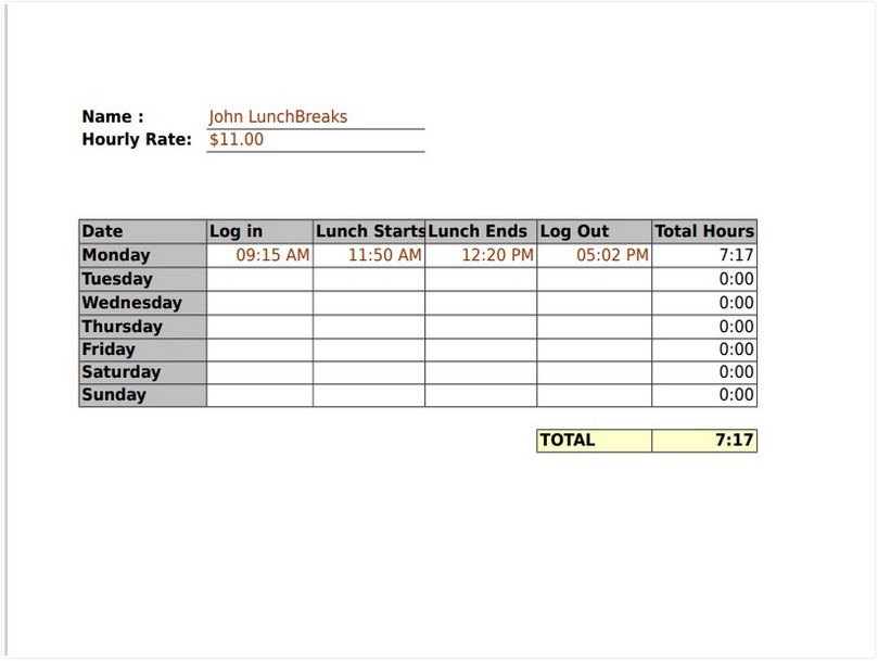 Free Employee Lunch Schedule Template