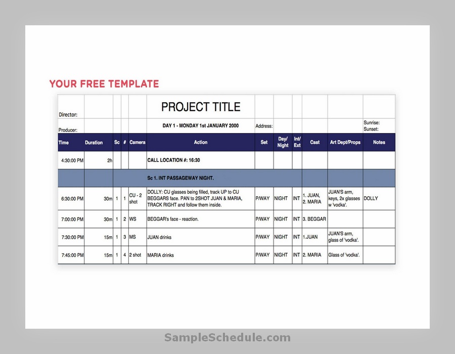 Free Printable Film Production Schedule Template