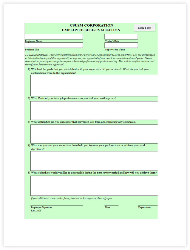 General Employee Self Evaluation Form