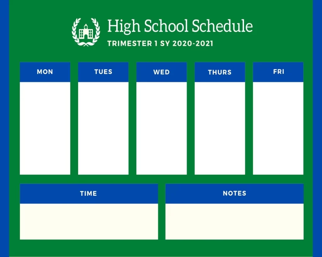 High School Schedule Template