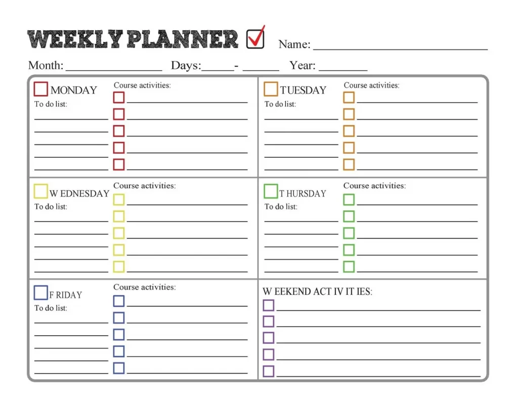 Homework Timetable Template 03