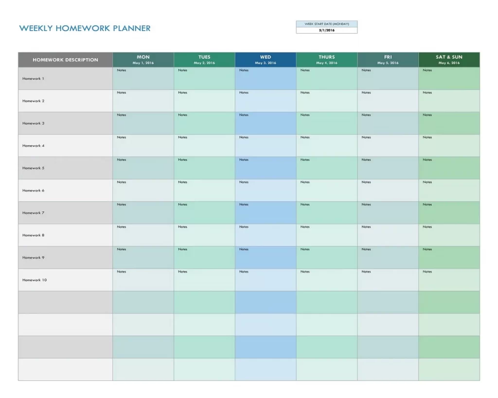 Homework Timetable Template 05