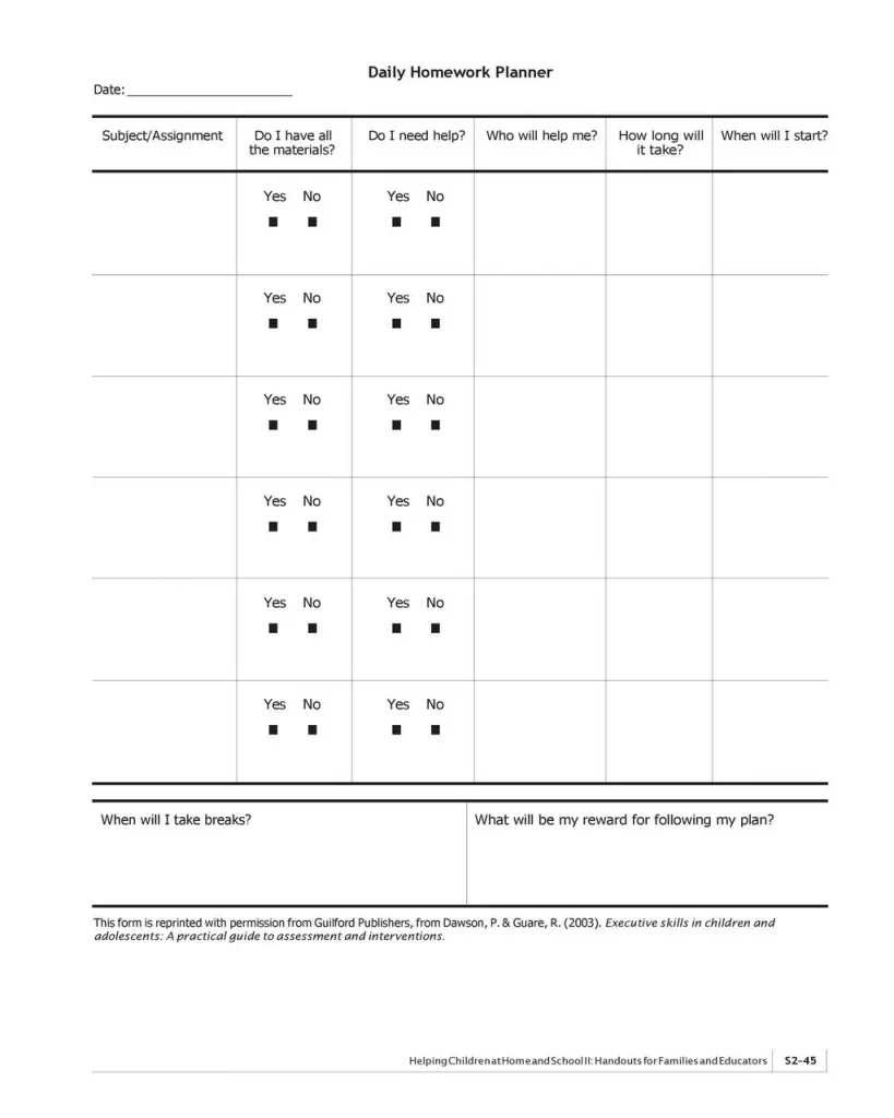 Homework Timetable Template 07