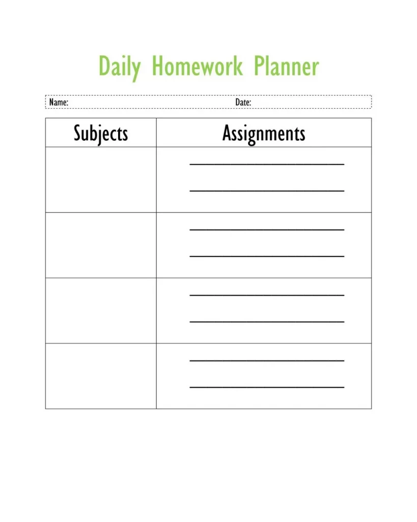 Homework Timetable Template 11