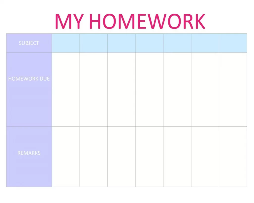 Homework Timetable Template 14