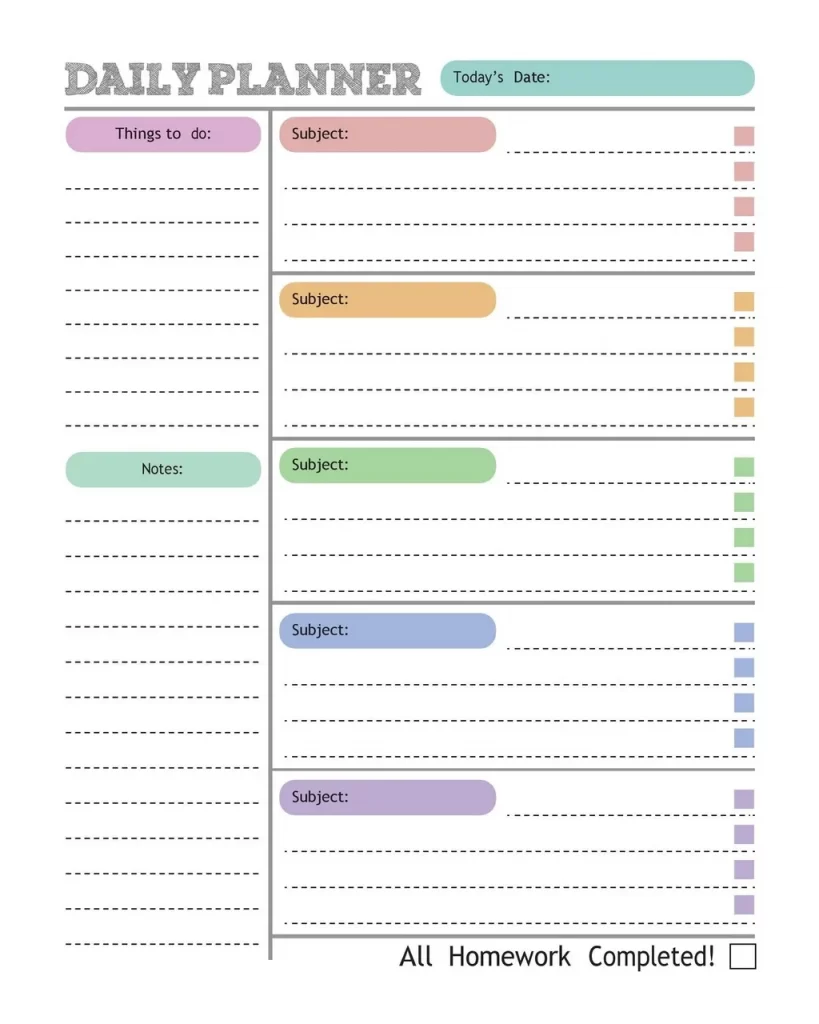 Homework Timetable Template 16