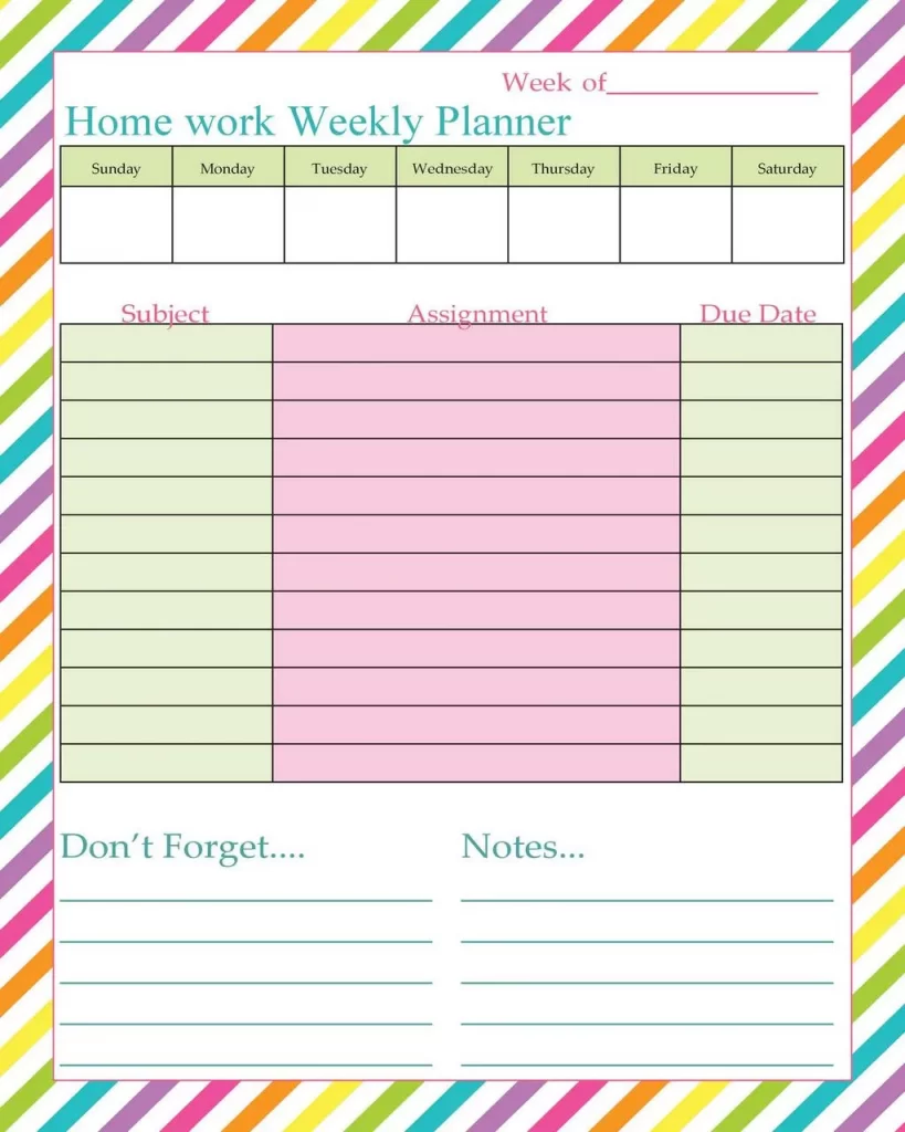Homework Timetable Template 17