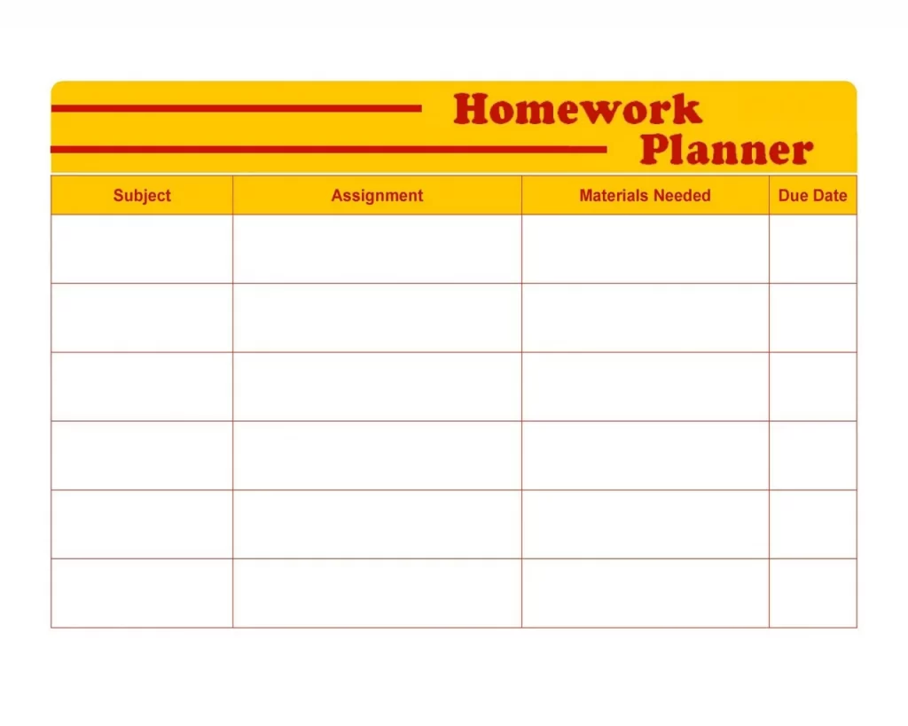 Homework Timetable Template 18