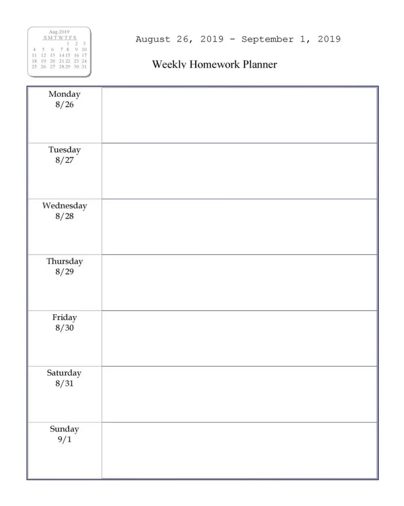 Homework Timetable Template 19