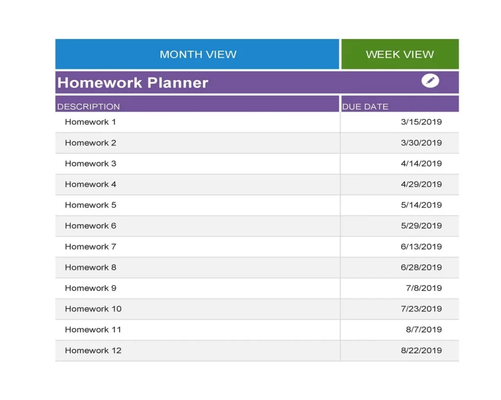 Homework Timetable Template 20