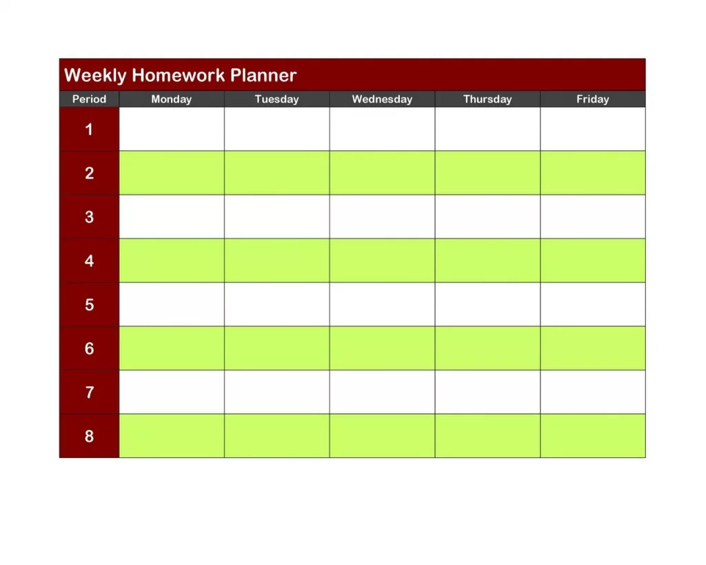 Homework Timetable Template 21