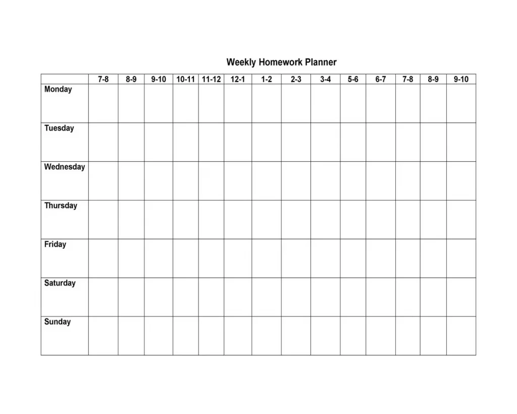 Homework Timetable Template 22