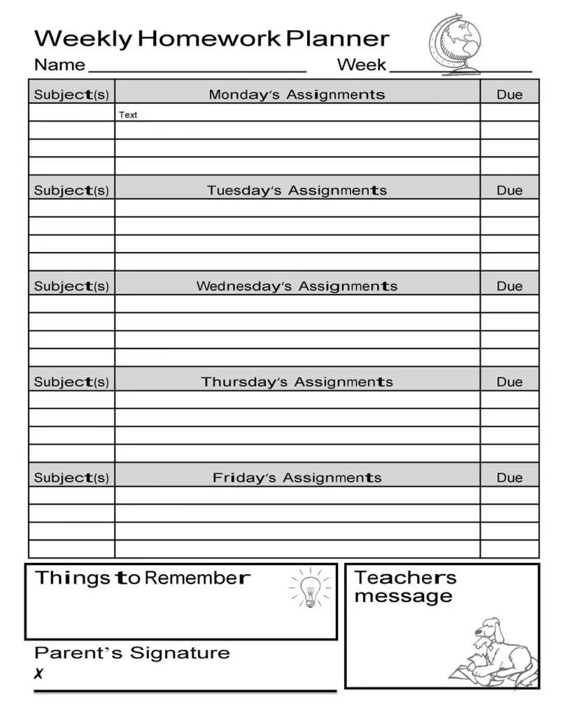 Homework Timetable Template 24