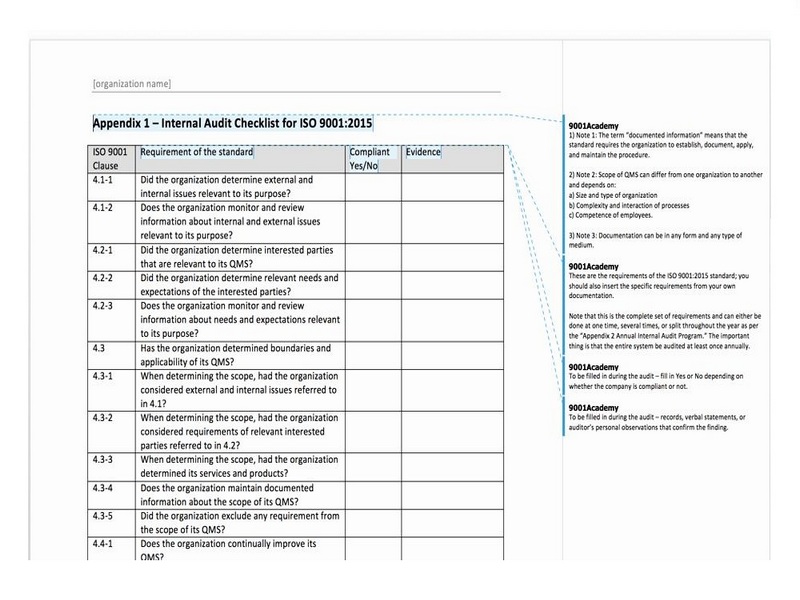 Internal audit schedule template iso 9001
