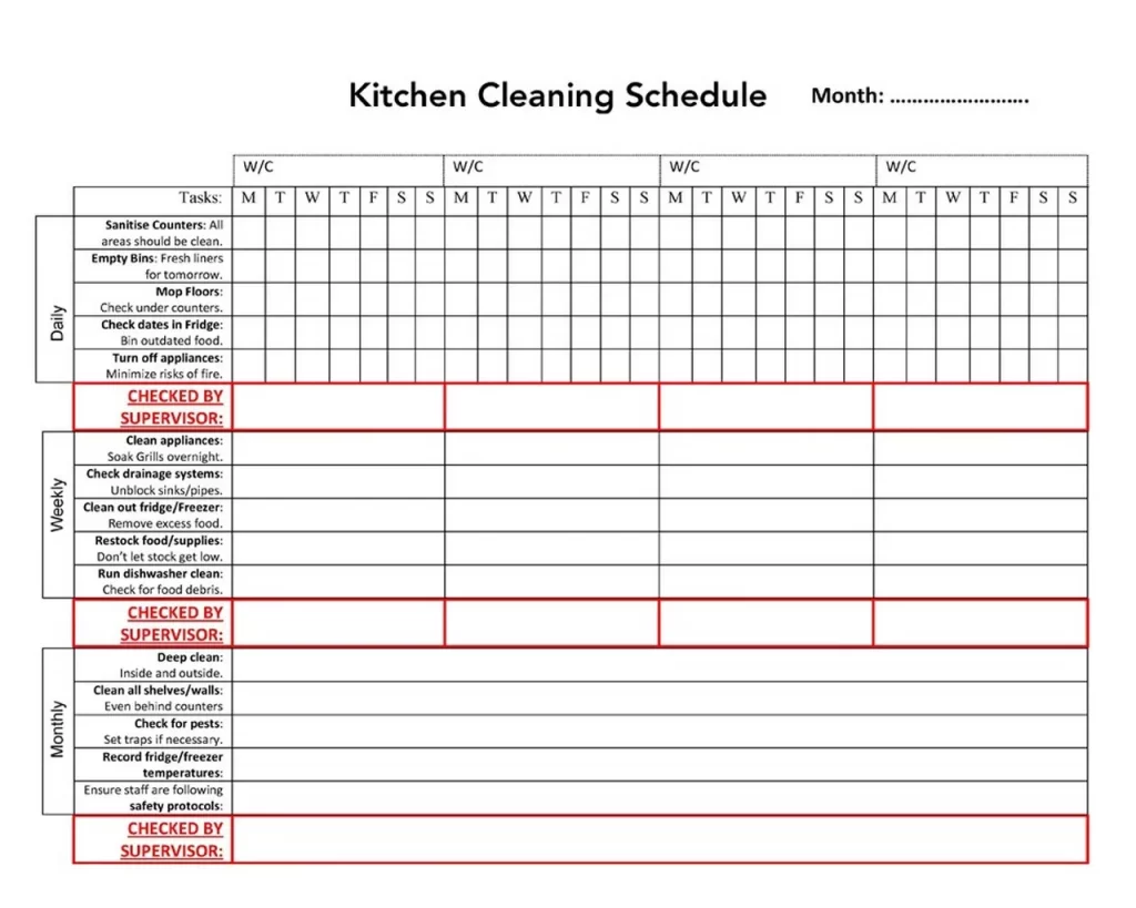 Commercial Kitchen Cleaning Schedule - Free Kitchen Cleaning Schedule template