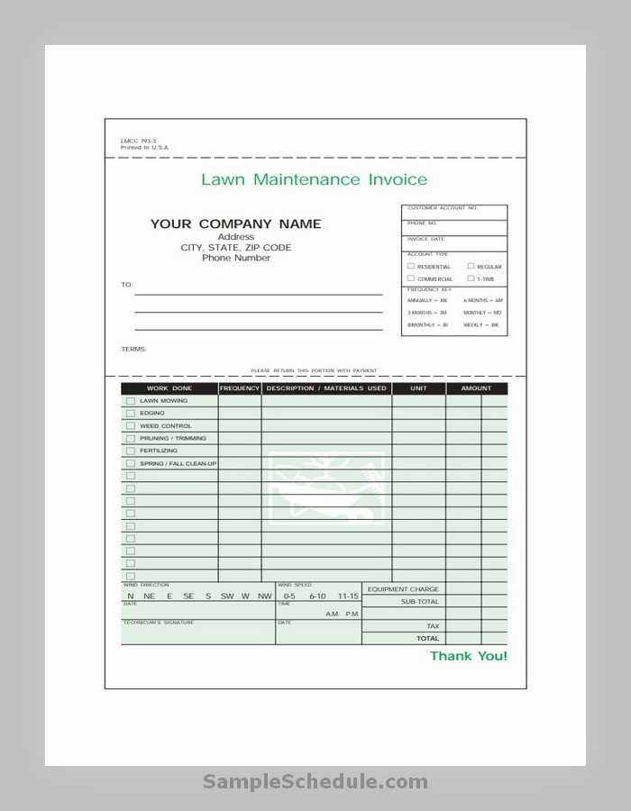 Lawn Maintenance Invoice Template