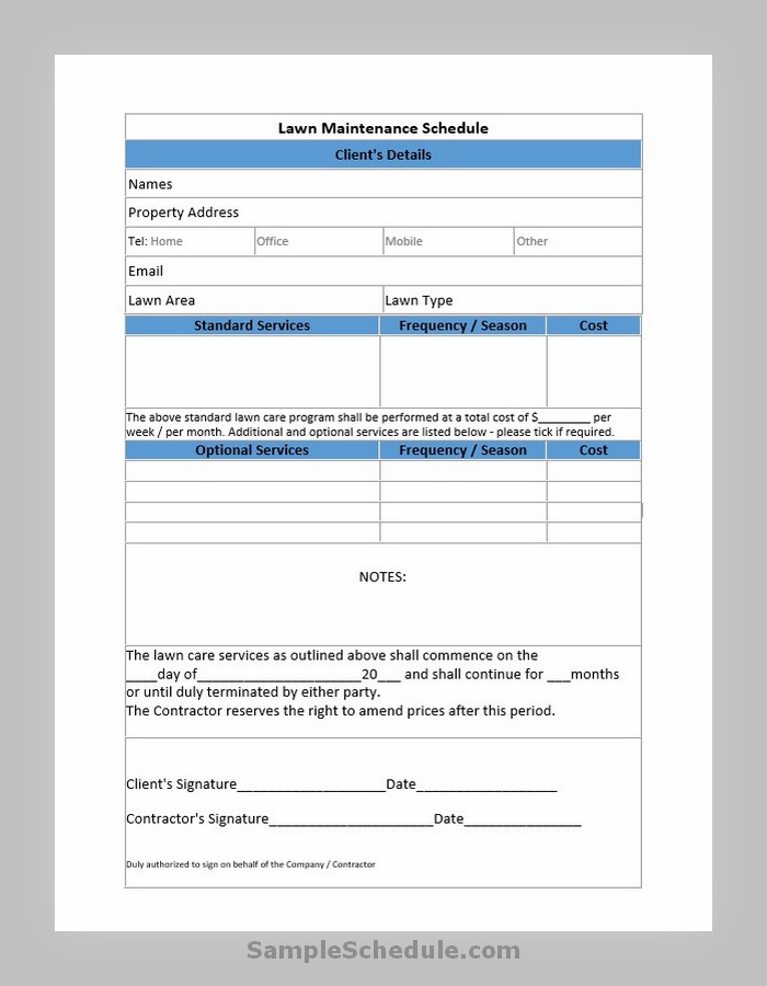 Lawn Maintenance Schedule Template 01