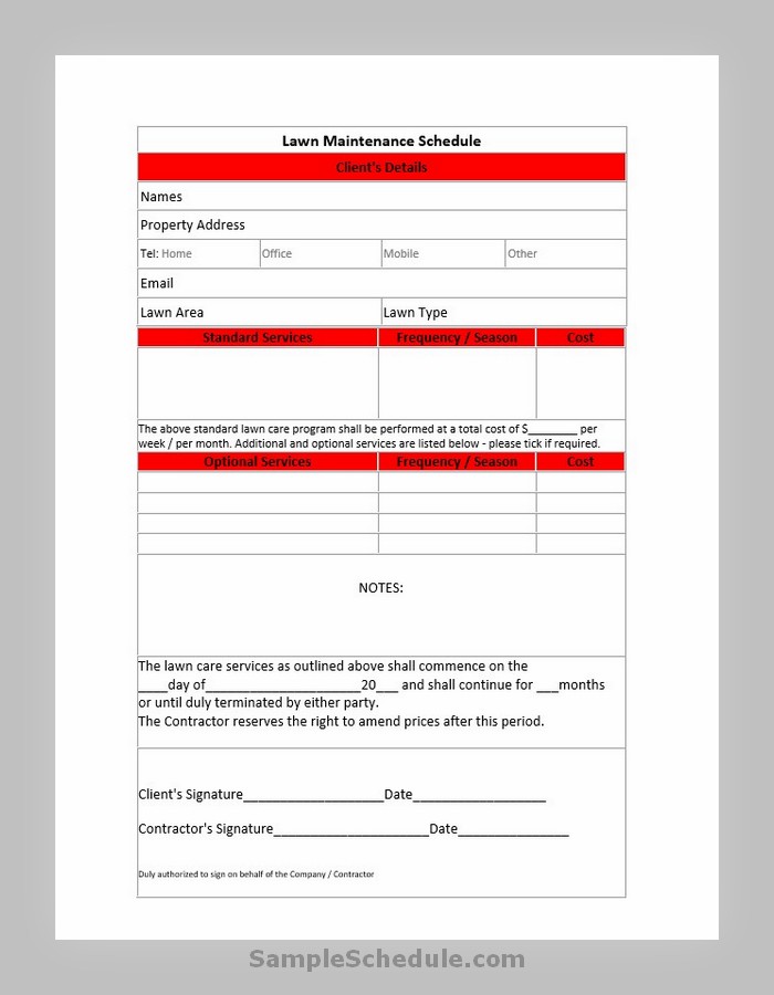 Lawn Maintenance Schedule Template 02