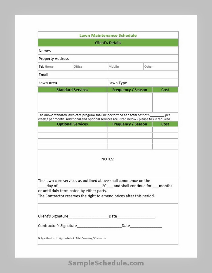 Lawn Maintenance Schedule Template 03