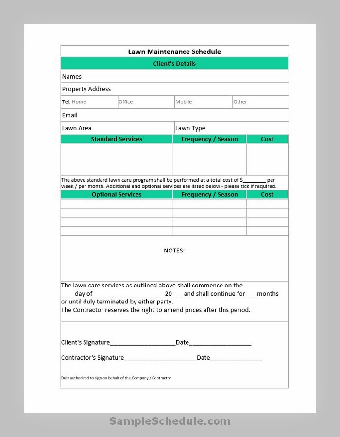 Lawn Maintenance Schedule Template 05