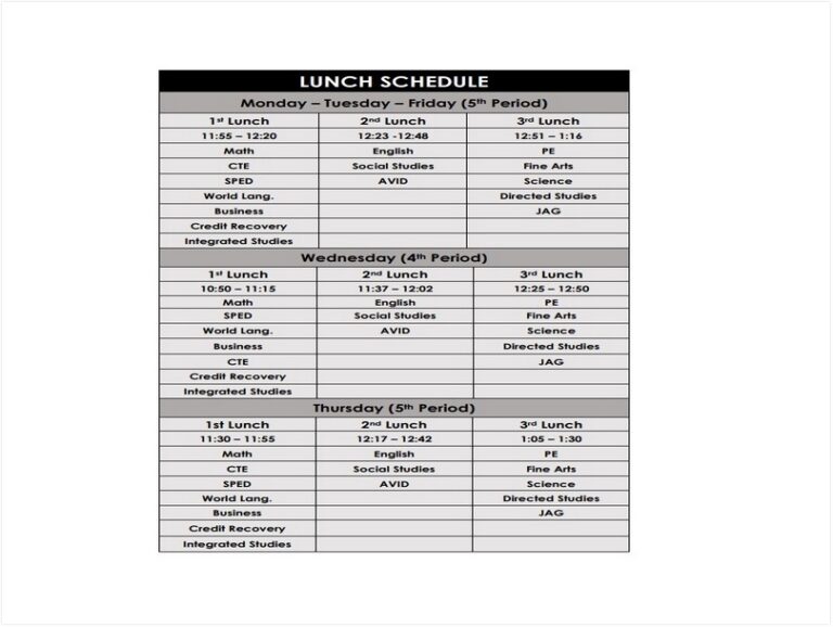 15 Useful Lunch Schedule Template To Make A Discipline And Healthy