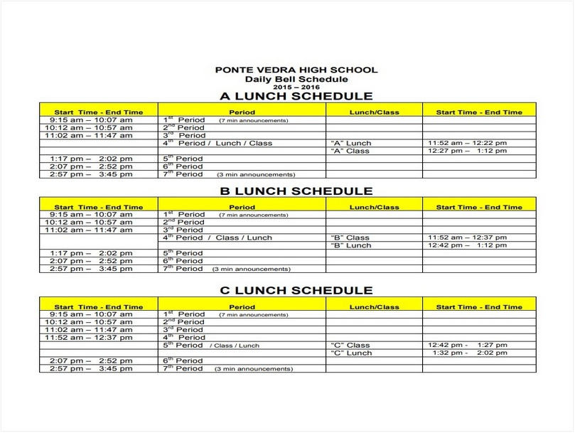 Lunch Schedule Template Excel
