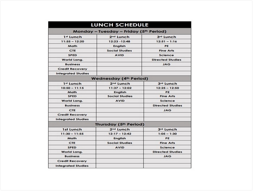 Lunch Schedule Template