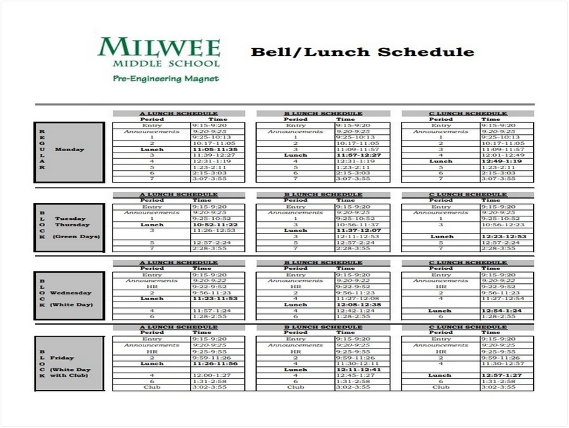 Middle School Lunch Schedule
