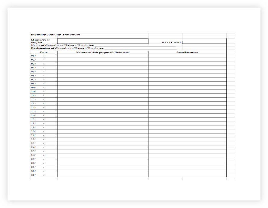 Monthly Activity Schedule