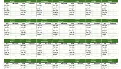 Monthly Employee Shift Schedule Template Excel