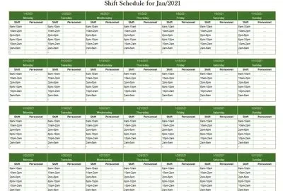 Monthly Employee Shift Schedule Template Excel