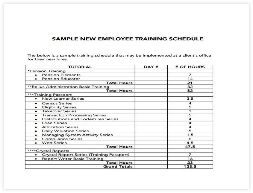 New Employee Training Schedule Template