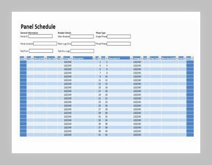 Panel Schedule Template Excel 05