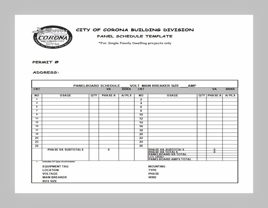 Panel Schedule Template Free